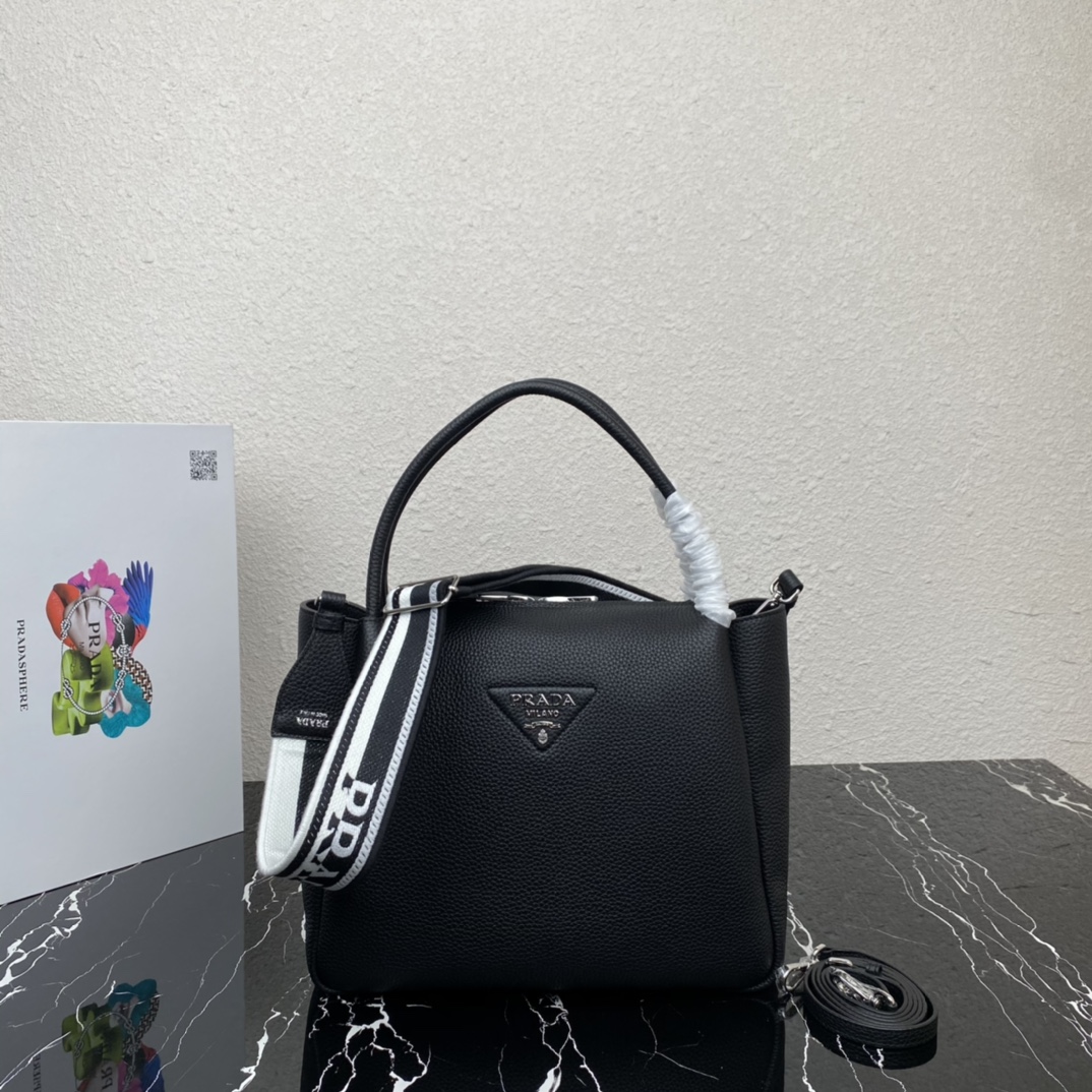 Prada Medium Leather Handbag Shoulder Bag Black 1BC170